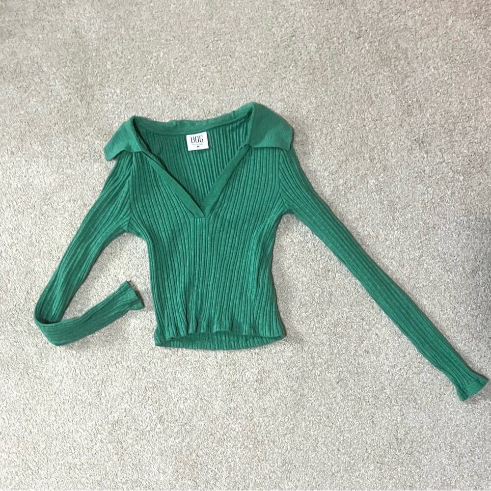 Urban Outfitters Ribbed Green Long Sleeve Top